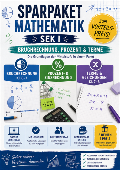 Sparpaket Mathematik Sek I – Bruchrechnung, Prozent & Terme | Unterrichtsmaterial