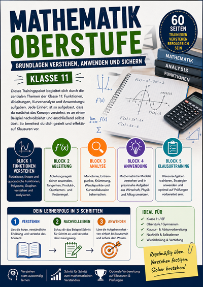 Mathematik Oberstufe – Trainingsheft Funktionen, Ableitungen & Kurvendiskussion | Klasse 11