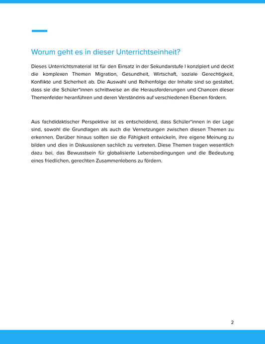 Migration, Gesundheit, Wirtschaft, soziale Gerechtigkeit, Konflikte und Sicherheit | Unterrichtsmaterial Sozialwissenschaften SEK I