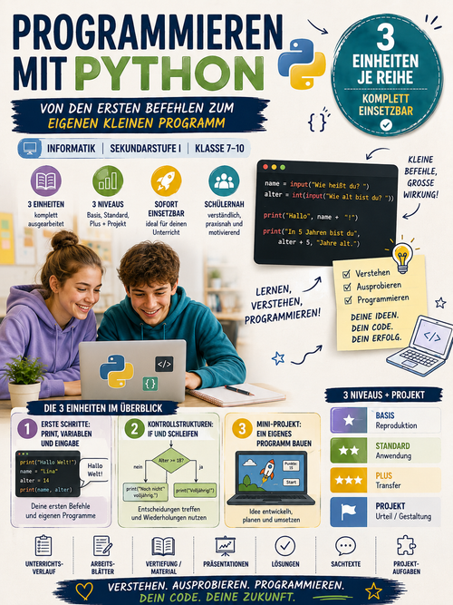 Programmieren mit Python – Informatik Unterrichtsmaterial (Sek I, Klasse 7–10)