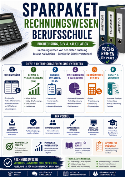 Sparpaket Rechnungswesen Berufsschule – Buchführung, GuV & Kalkulation