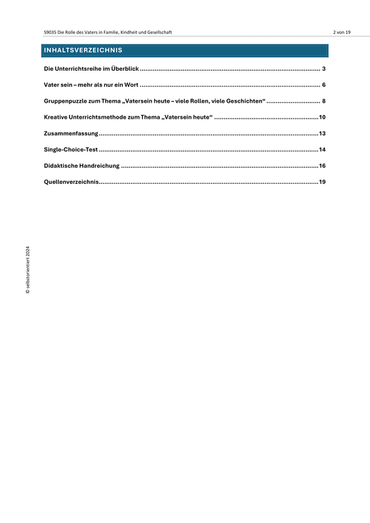 Unterrichtsreihe SEK I: Vatertag – Familie, Rollenbilder & Wertschätzung