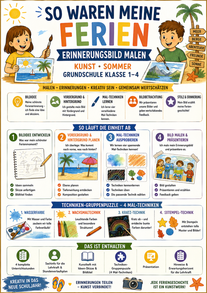 So waren meine Ferien – Erinnerungsbild malen | Kunst Sommer | Grundschule Klasse 1–4