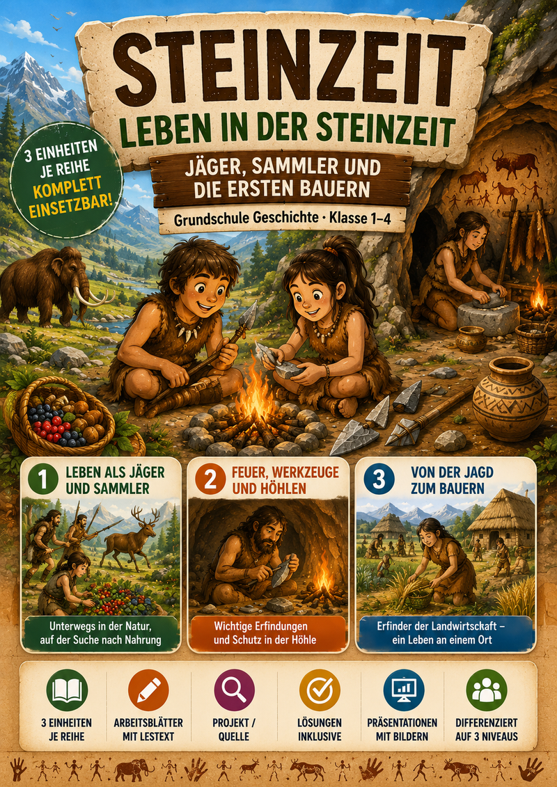 Steinzeit – Leben in der Steinzeit – Unterrichtsmaterial Grundschule (Klasse 1–4)