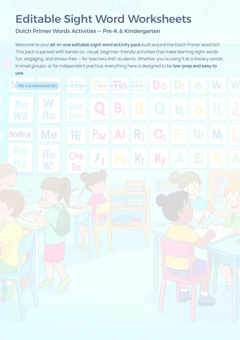 Editable Sight Word Worksheets Dolch Primer Activities