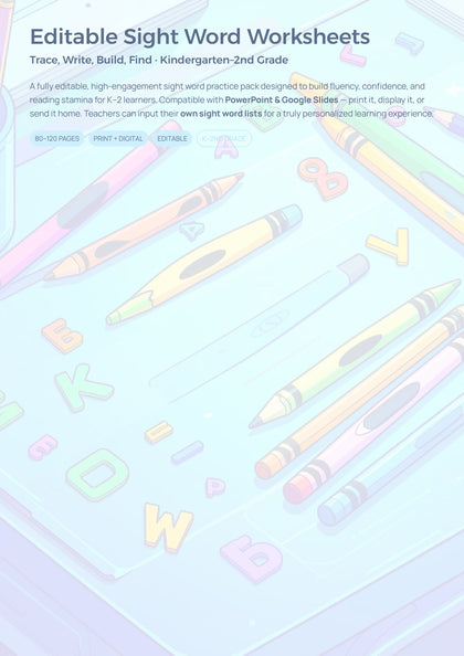 Editable Sight Word Worksheets | Trace Write Build Find Activities | Dolch & Fry Words | Kindergarten 1st 2nd Grade | Print + Digital