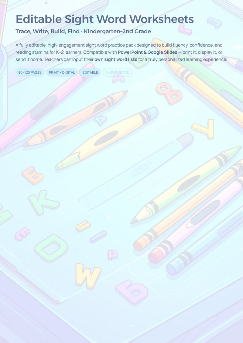 Editable Sight Word Worksheets | Trace Write Build Find Activities | Dolch & Fry Words | Kindergarten 1st 2nd Grade | Print + Digital