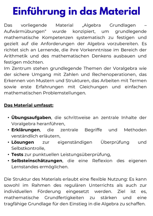 Aufwärmübungen – Algebra SEK I
