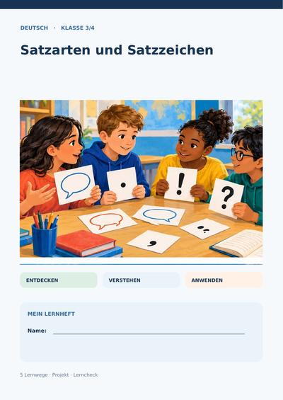 Satzarten und Satzzeichen – Aussagesatz, Fragesatz, Ausruf & Aufforderung | Deutsch Klasse 3–4