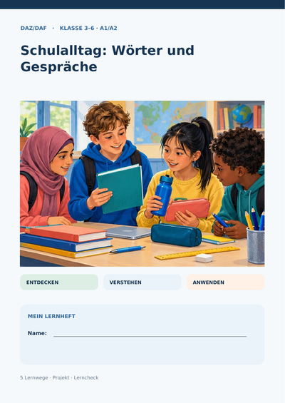 Schulalltag: Wörter und Gespräche – Klassenraum, Stundenplan & um Hilfe bitten | DaZ/DaF Unterrichtsmaterial (Klasse 3–6)