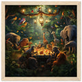 Animal festival in the jungle - poster with wooden frame