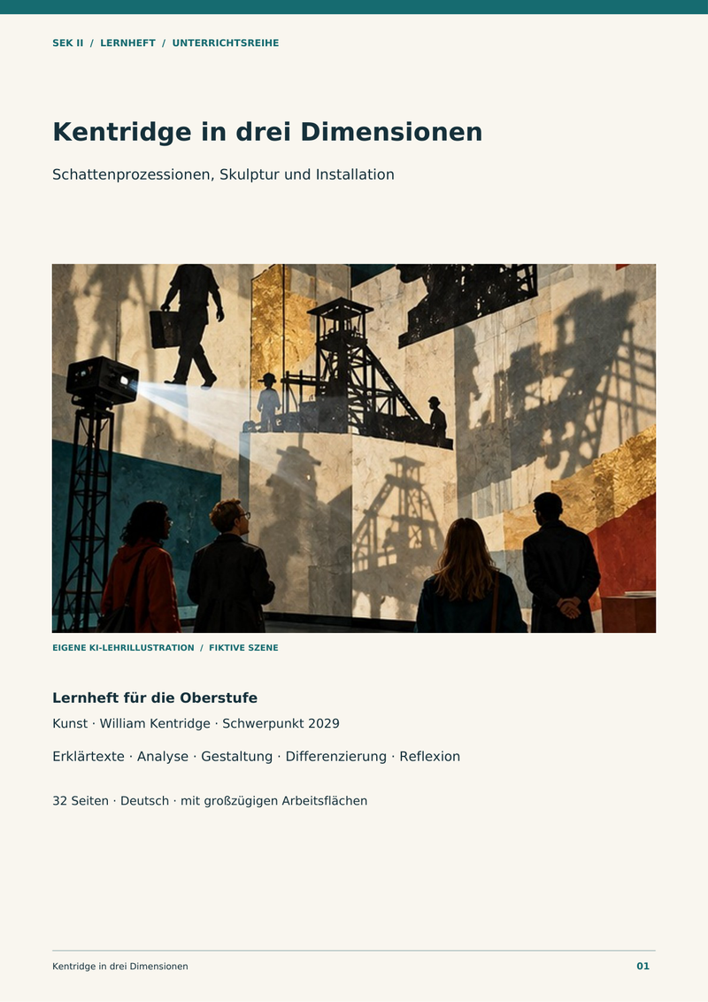 William Kentridge in drei Dimensionen: Schattenprozession, Skulptur und Installation – Unterrichtsmaterial Kunst Sek II, Titelbild