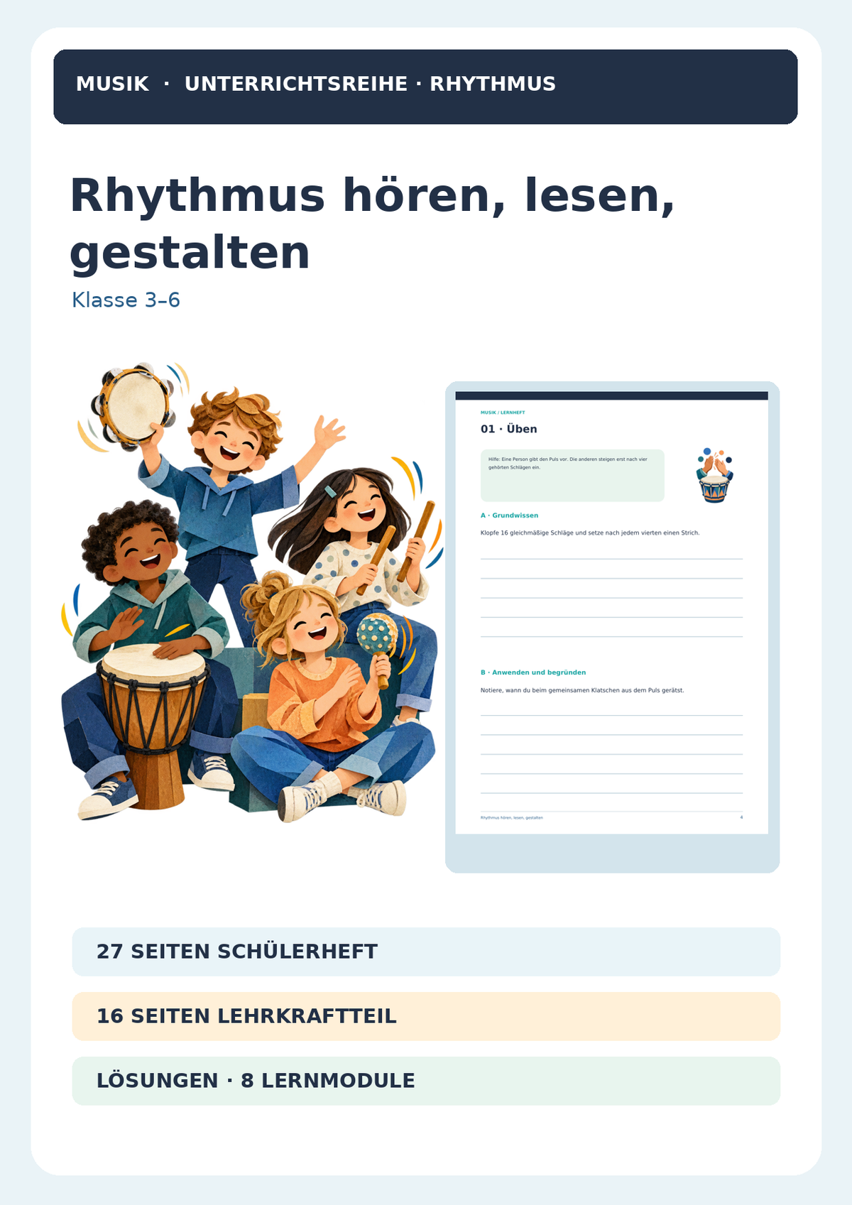 Unterrichtsmaterial Rhythmus hören, lesen, gestalten, Musik Klasse 2 bis 4