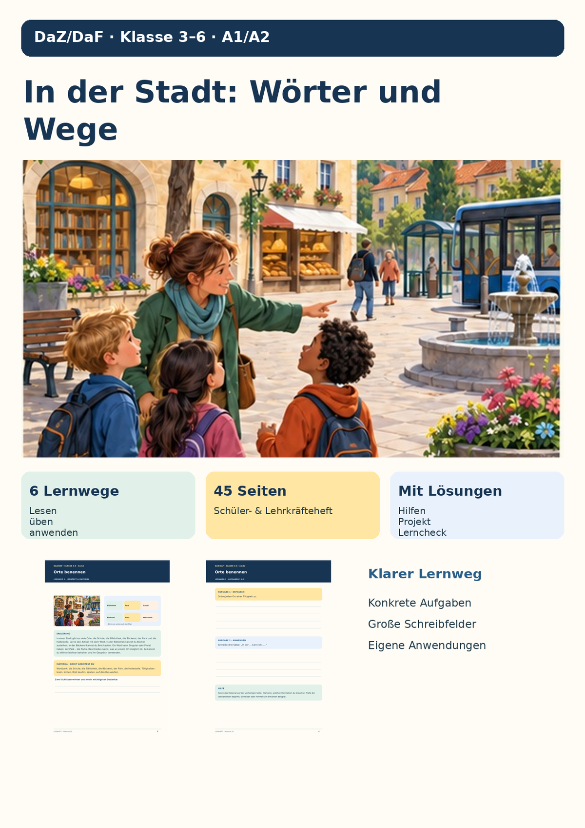 Titelbild der Unterrichtseinheit In der Stadt: Wörter und Wege (DaZ/DaF Klasse 3–6, A1/A2)