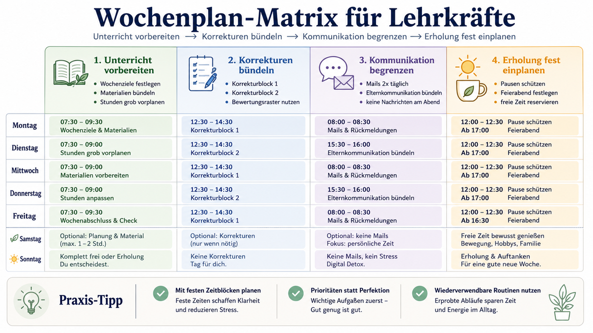 Work-Life-Balance für Lehrkräfte mit Wochenplanung, Routinen und Lehrerplaner im Schulalltag