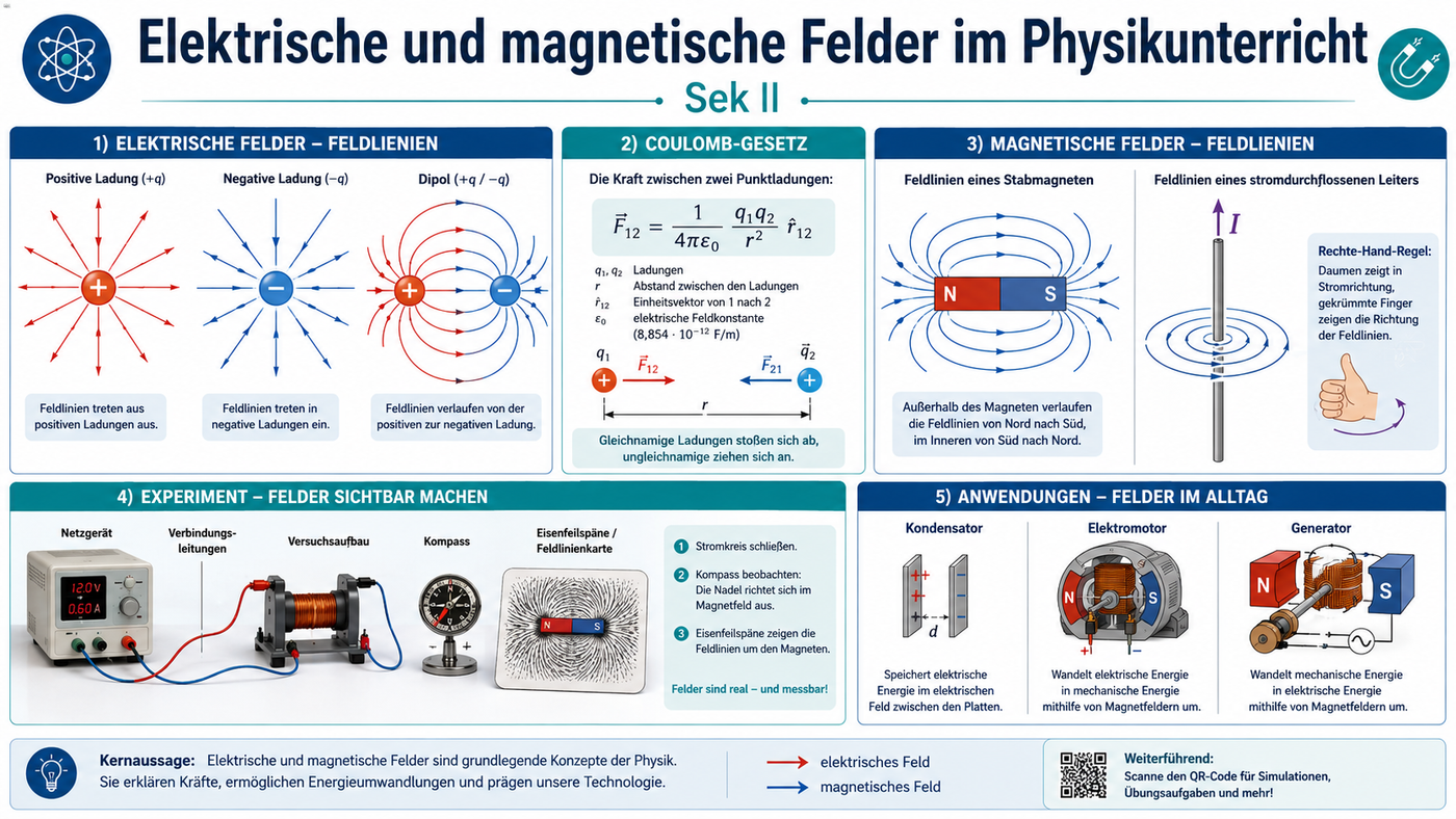 Elektrische und magnetische Felder im Physikunterricht Sek II mit Feldlinien, Coulomb-Gesetz und Experimenten