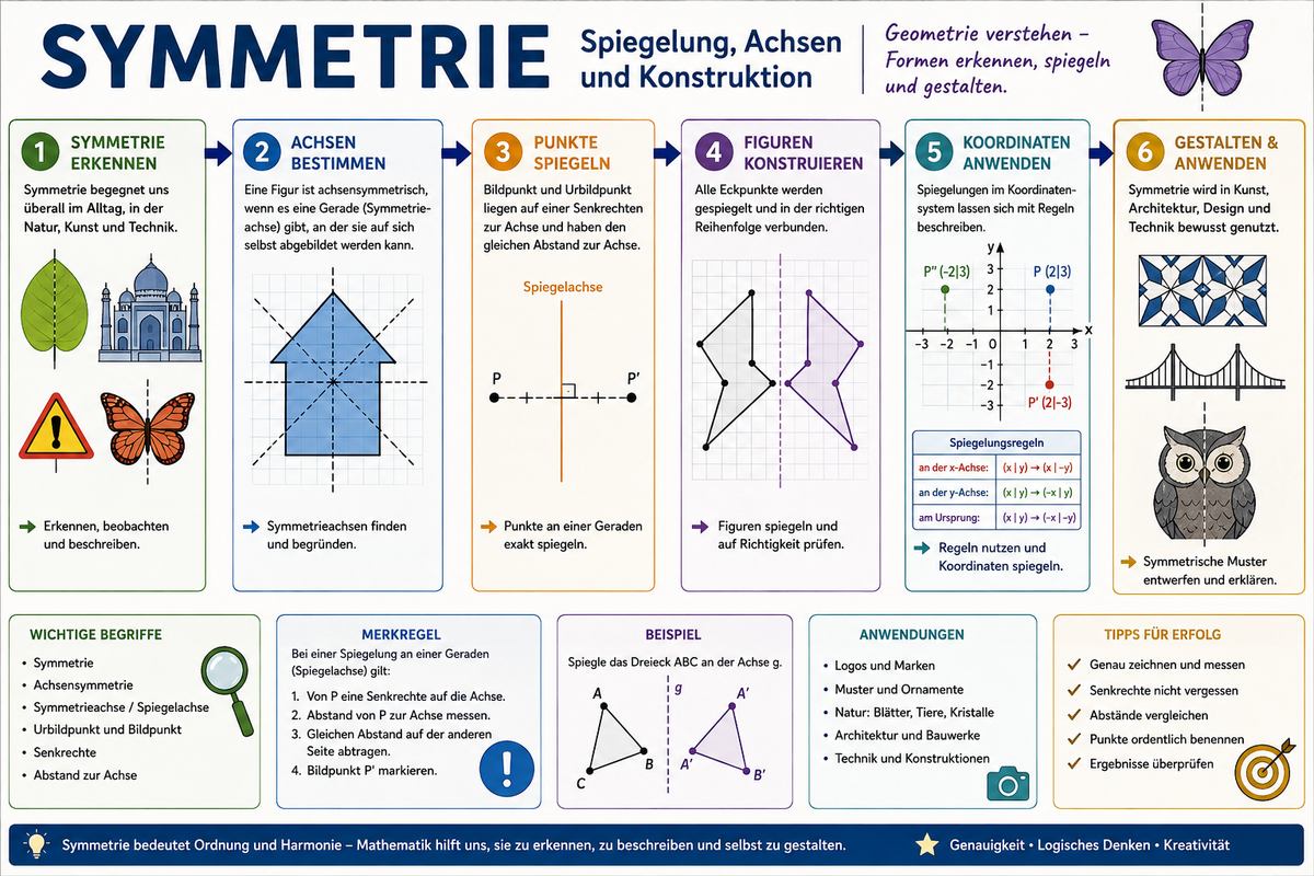 Symmetrie im Mathematikunterricht Sek I mit Spiegelung, Achsen, Konstruktion und Koordinatensystem