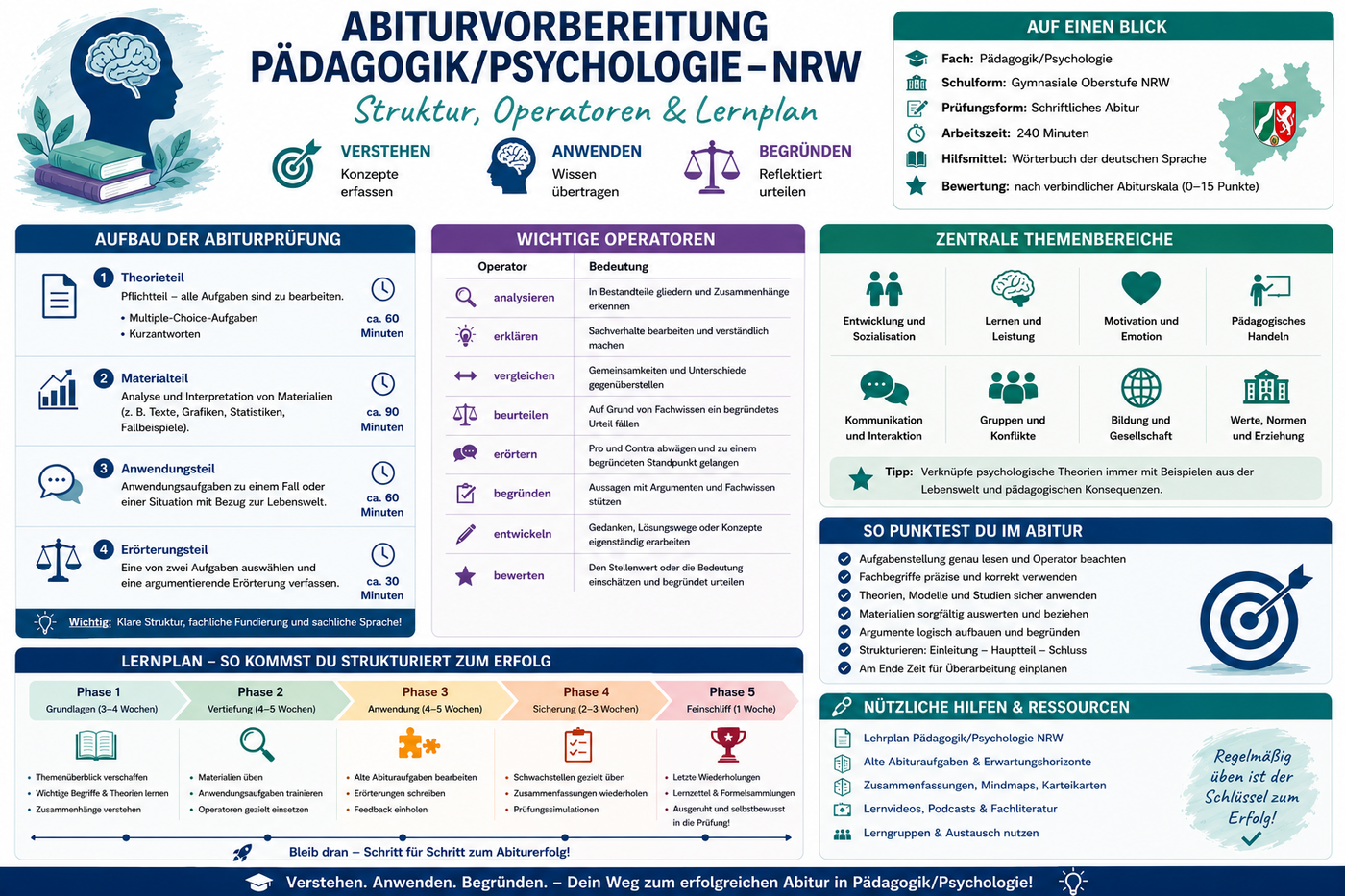 Abiturvorbereitung Pädagogik Psychologie NRW mit Prüfungsstruktur Operatoren Themenbereichen und Lernplan