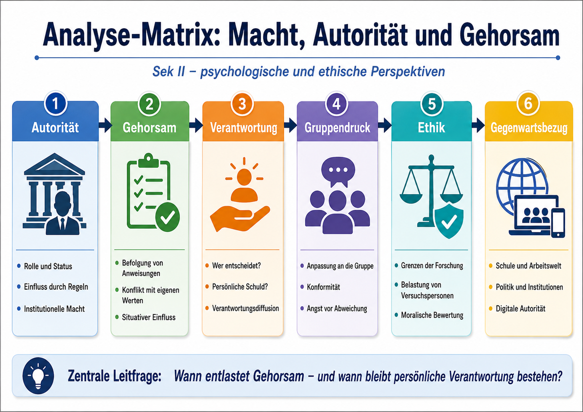 Macht und Gehorsam im Psychologieunterricht Sek II mit Milgram-Experiment, Autorität und Verantwortung