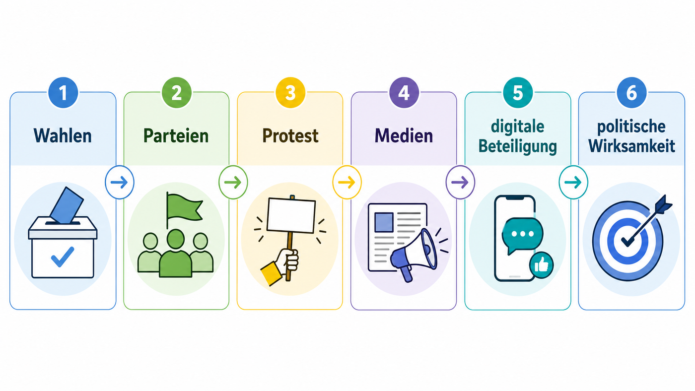 Politische Partizipation im Unterricht Sek II mit Demokratie, Wahlen, Medien, Protest und Beteiligung