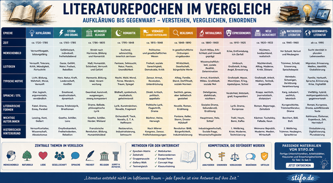 Literaturepochen gehören zu den wichtigsten Themen im Deutschunterricht