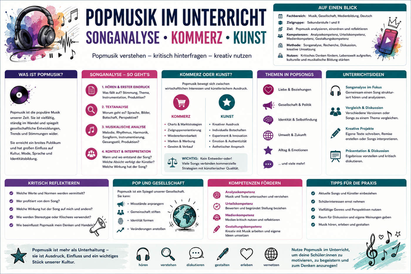 Popmusik im Unterricht mit Songanalyse Kommerz Kunst gesellschaftlichen Themen und kreativen Unterrichtsideen