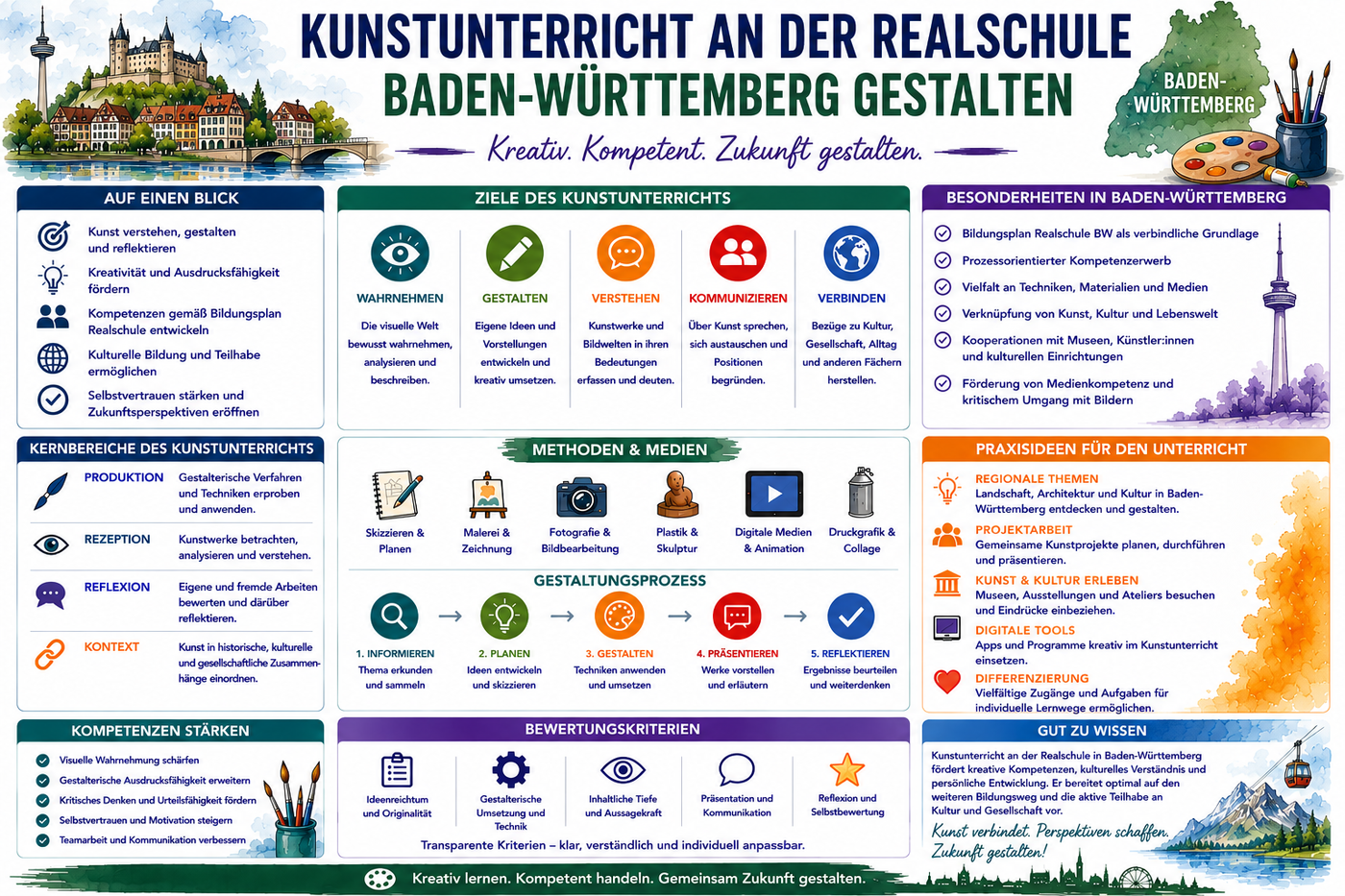 Kunstunterricht Realschule Baden Württemberg Infografik mit Praxisideen und Unterrichtsmaterial für Kunst in der Sekundarstufe I