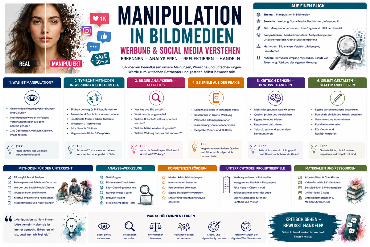 Manipulation in Bildmedien im Kunstunterricht mit Werbung Social Media Bildanalyse Medienkompetenz und Unterrichtsmaterial