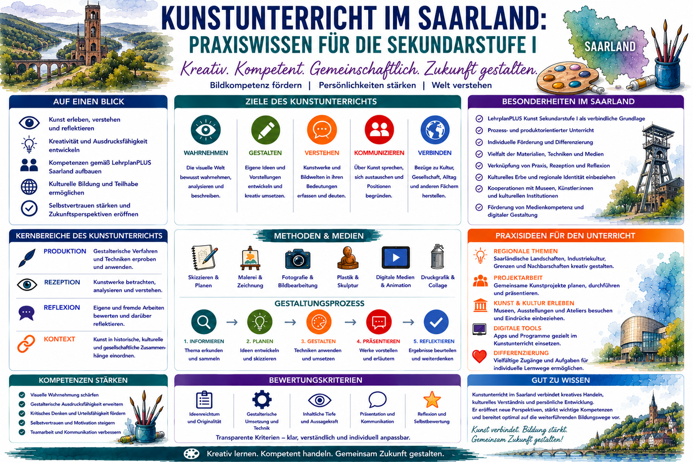 Kunstunterricht Sek I Saarland Infografik mit Praxishilfen Unterrichtsideen und Unterrichtsmaterial für das Fach Kunst