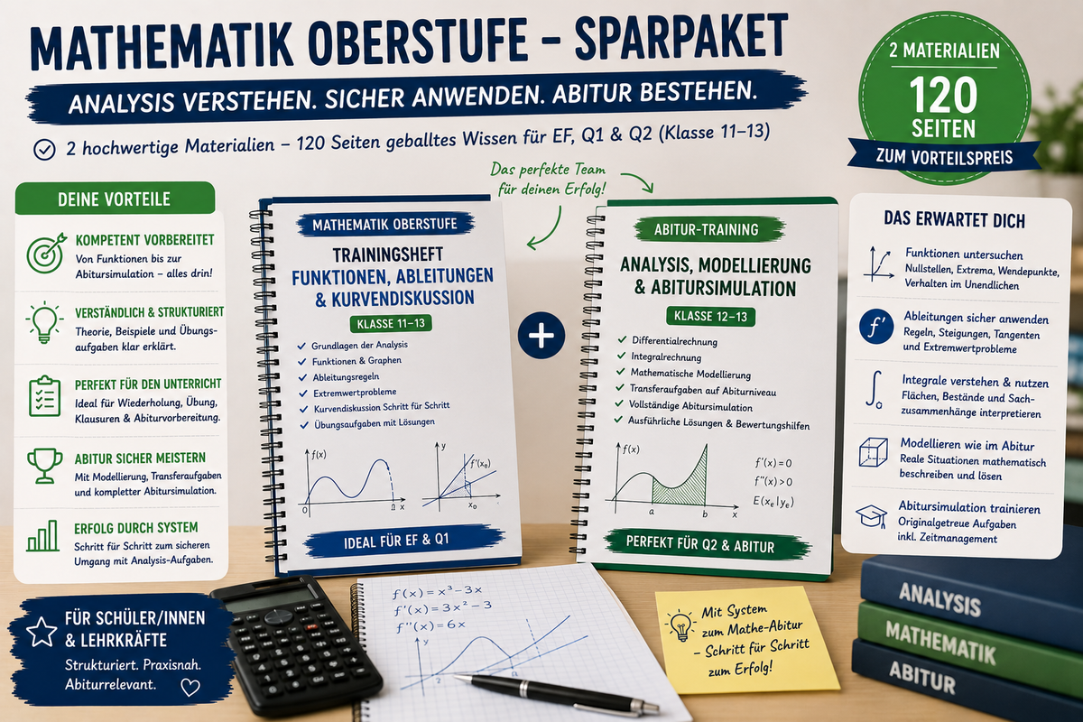 Von den Grundlagen bis zur Abitursimulation: Ein klar strukturierter Analysis-Aufbau gibt Schülerinnen und Schülern Sicherheit in der Oberstufe.