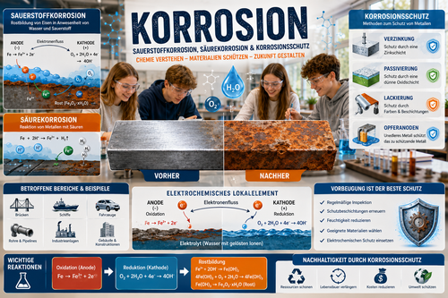 Korrosion Unterricht Sek II – Sauerstoffkorrosion, Säurekorrosion, Korrosionsschutz, Elektrochemie und Rostbildung im Chemieunterricht.