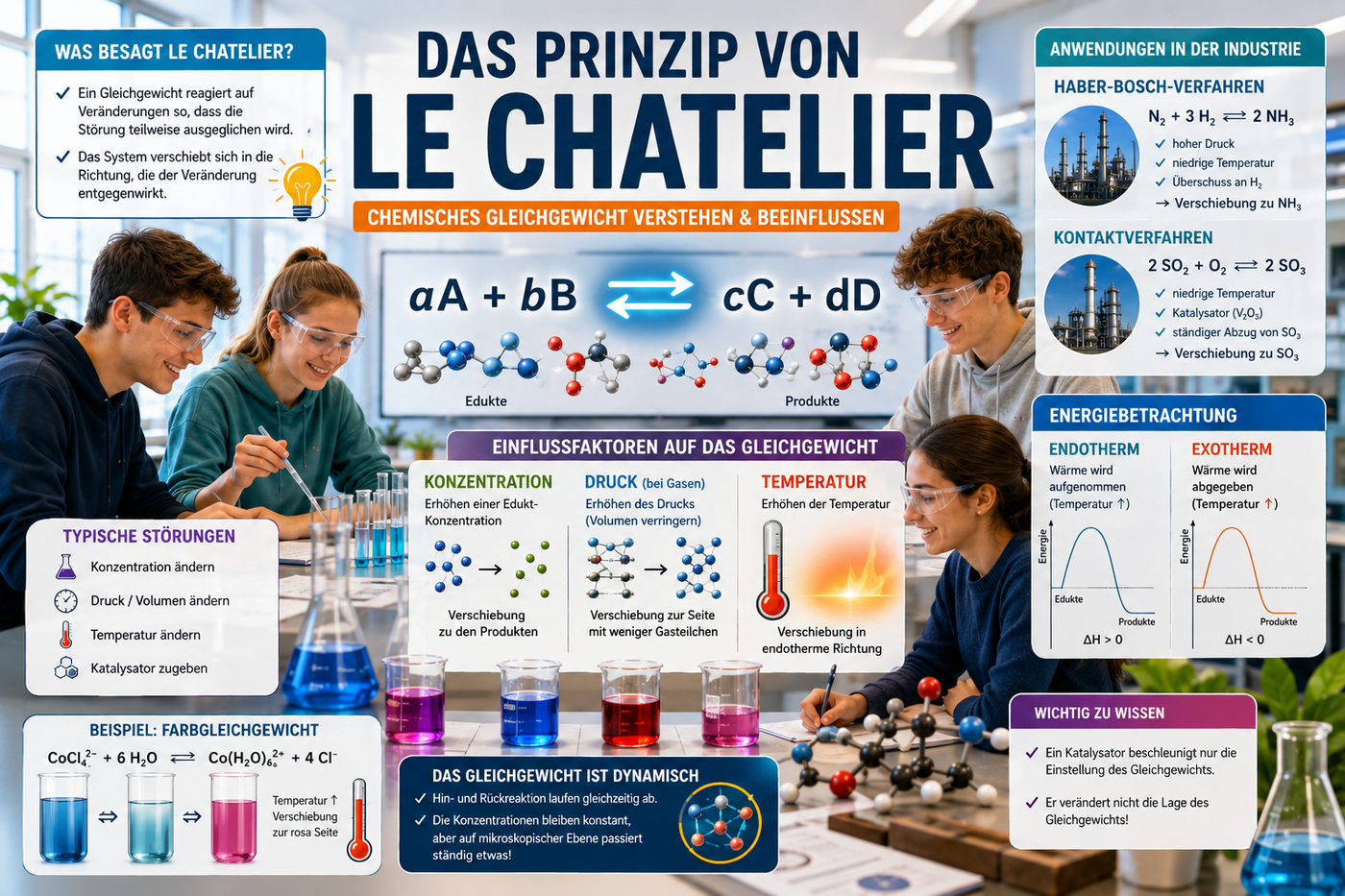 Le Chatelier Unterricht Sek II – chemisches Gleichgewicht, Gleichgewichtsverschiebung, Konzentration, Druck und Temperatur im Chemieunterricht.