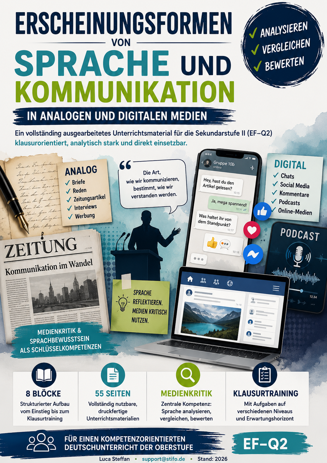 Erscheinungsformen von Sprache und Kommunikation in analogen und digitalen Medien – Unterrichtsreihe Sekundarstufe II (EF–Q2)