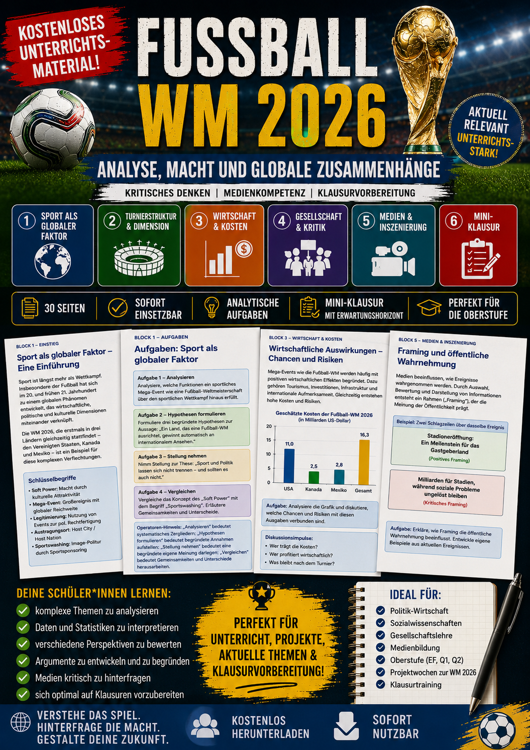 Fußball WM 2026 – Analyse, Macht und globale Zusammenhänge | SEK II Kostenloses Unterrichtsmaterial