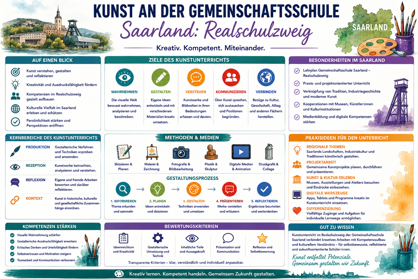Kunstunterricht Gemeinschaftsschule Saarland Infografik mit Praxisideen und Unterrichtsmaterial Kunst für den Realschulzweig