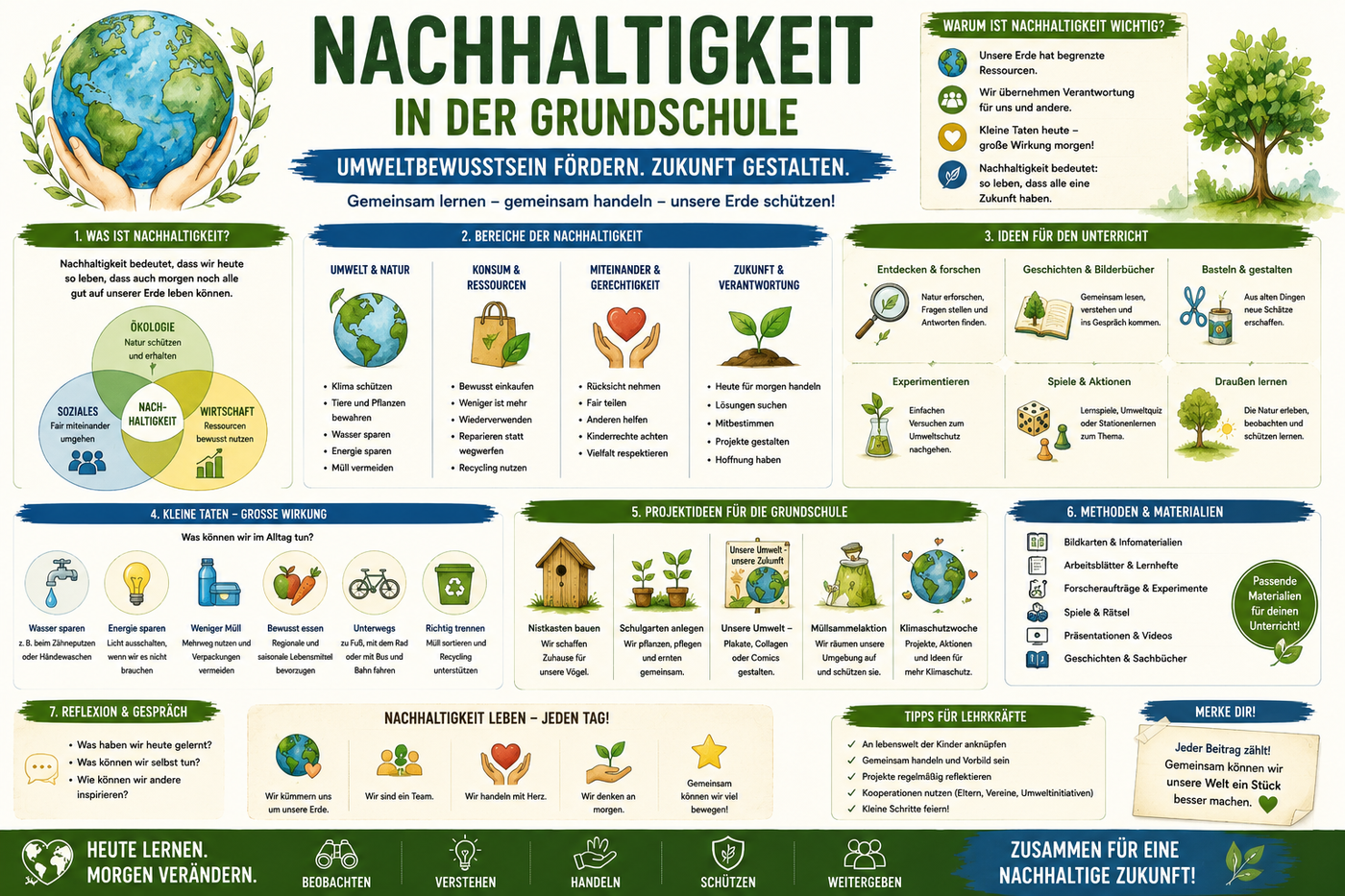 Nachhaltigkeit in der Grundschule Infografik zu Umweltbewusstsein Klimaschutz nachhaltigem Handeln Sachunterricht und Unterrichtsmaterial