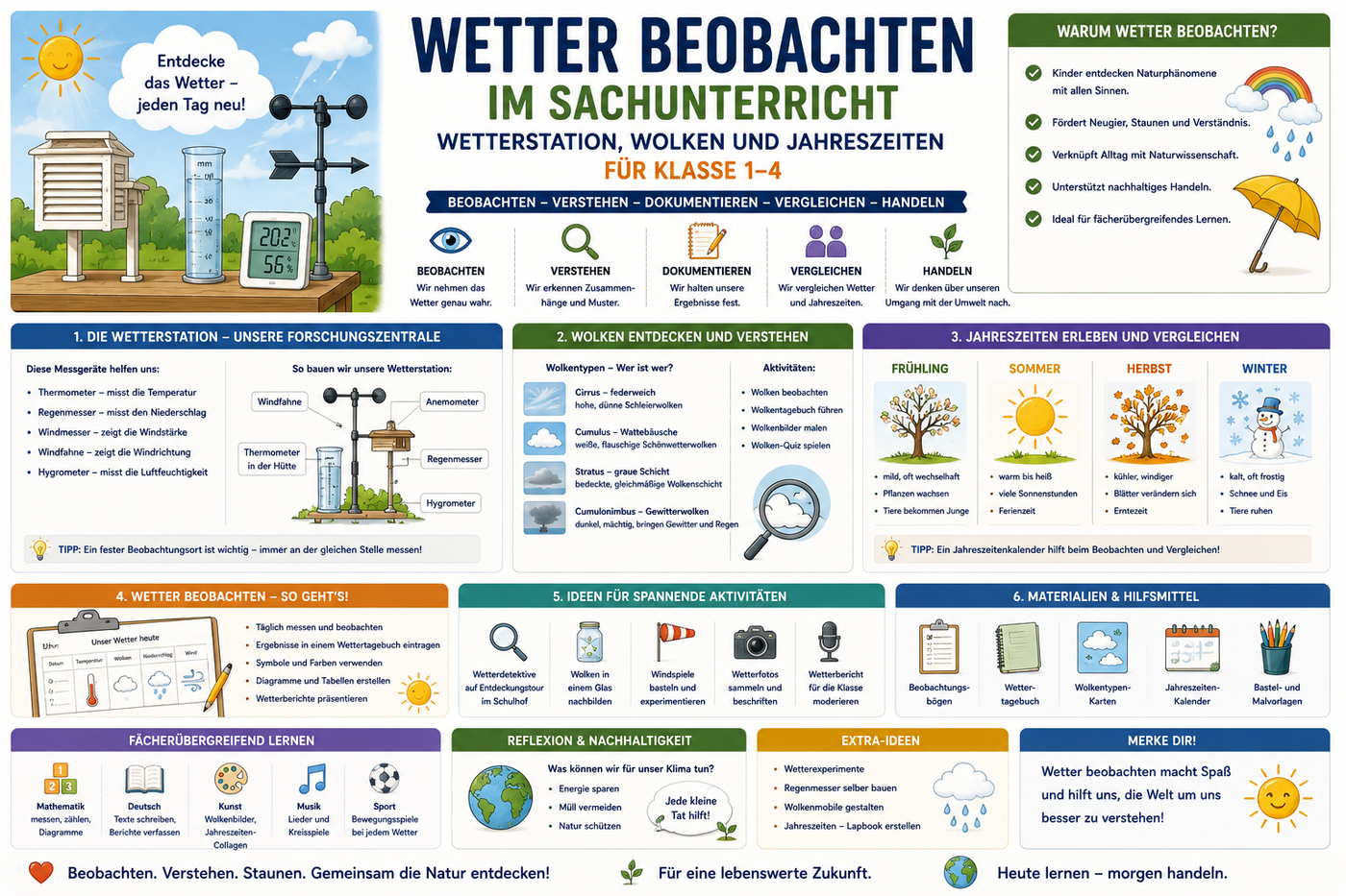 Wetter beobachten im Sachunterricht Klasse 1 bis 4 mit Wetterstation Wolken Jahreszeiten und Unterrichtsmaterial