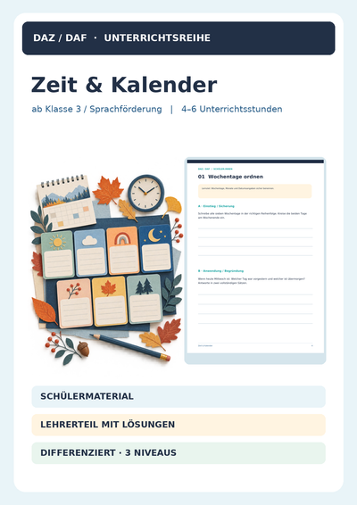 Zeit & Kalender – Wochentage, Monate & Termine | DaZ/DaF Unterrichtsmaterial (Klasse 3–7)