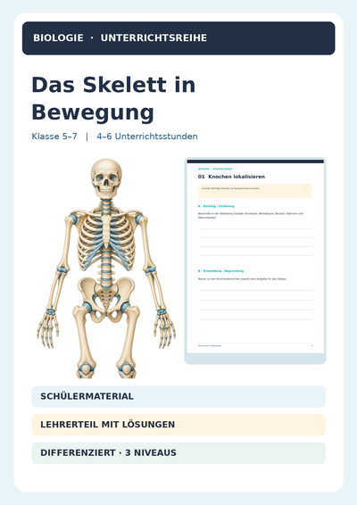Das Skelett in Bewegung – Knochen, Gelenke & Muskeln | Biologie Unterrichtsmaterial Klasse 5–6
