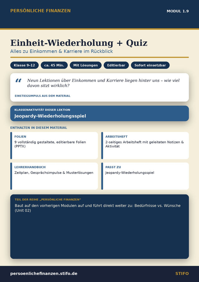 Einheit-Wiederholung + Quiz – Einkommen & Karriere | Persönliche Finanzen Modul 1.9