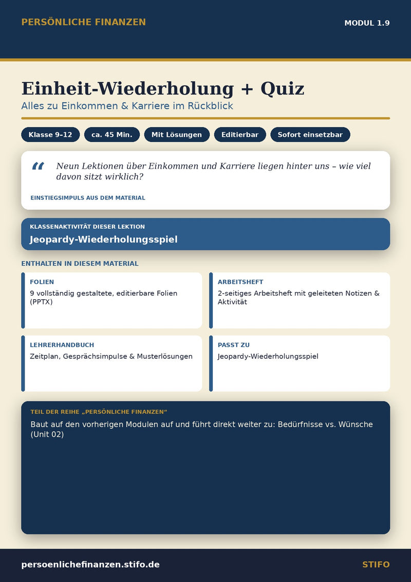 Einheit-Wiederholung + Quiz – Einkommen & Karriere | Persönliche Finanzen Modul 1.9