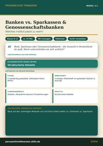 Banken vs. Sparkassen & Genossenschaftsbanken – Banking & Finanzdienstleistungen | Persönliche Finanzen Modul 3.1