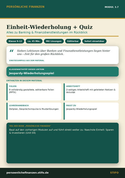 Einheit-Wiederholung + Quiz – Banking & Finanzdienstleistungen | Persönliche Finanzen Modul 3.7