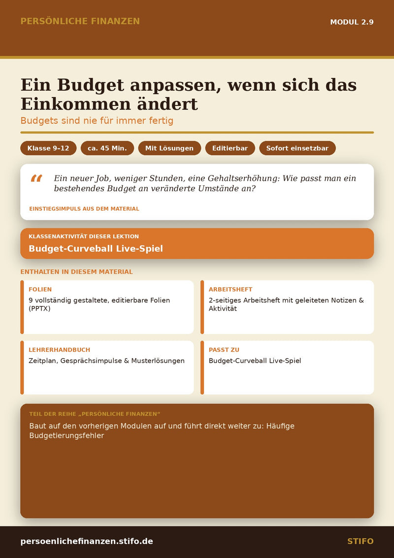 Ein Budget anpassen, wenn sich das Einkommen ändert – Budgetierung & Finanzmanagement | Persönliche Finanzen Modul 2.9