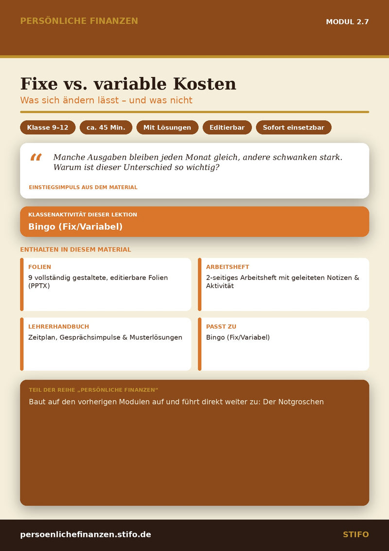 Fixe vs. variable Kosten – Budgetierung & Finanzmanagement | Persönliche Finanzen Modul 2.7