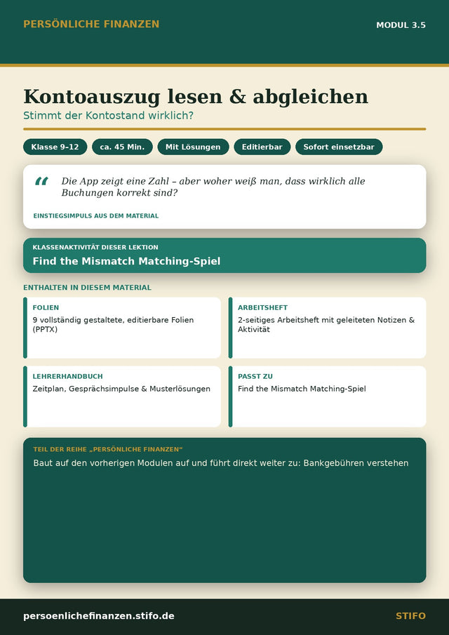 Kontoauszug lesen & abgleichen – Banking & Finanzdienstleistungen | Persönliche Finanzen Modul 3.5