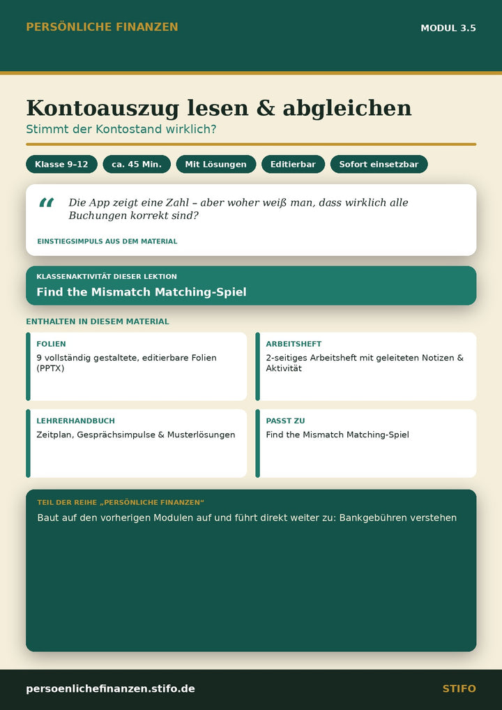 Kontoauszug lesen & abgleichen – Banking & Finanzdienstleistungen | Persönliche Finanzen Modul 3.5
