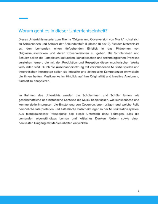 Original und Coverversion von Musik – Analysieren, vergleichen und kreativ gestalten