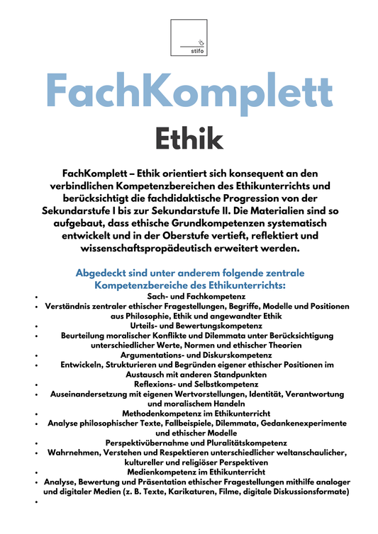 FachKomplett Ethik – 30+ Unterrichtsreihen einsatzbereit für den Ethik-Unterricht