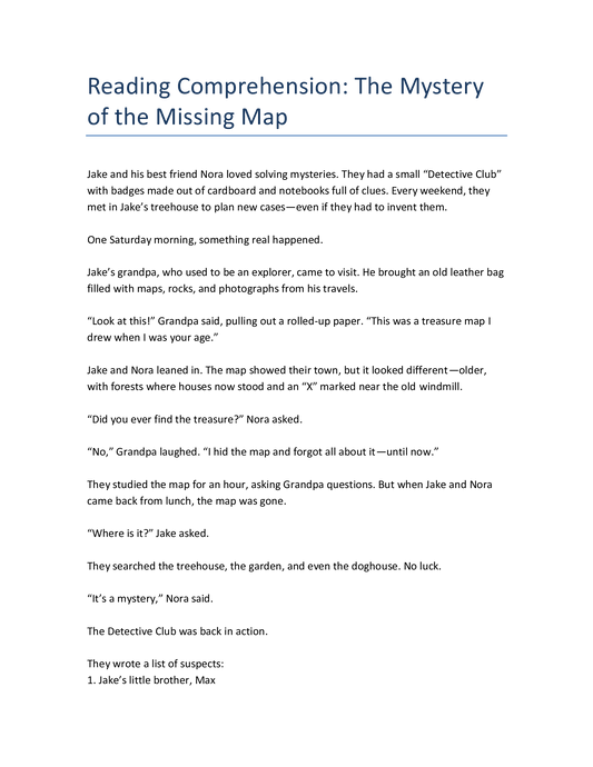 Englisch Leseverstehen Klasse 4 – The Mystery of the Missing Map